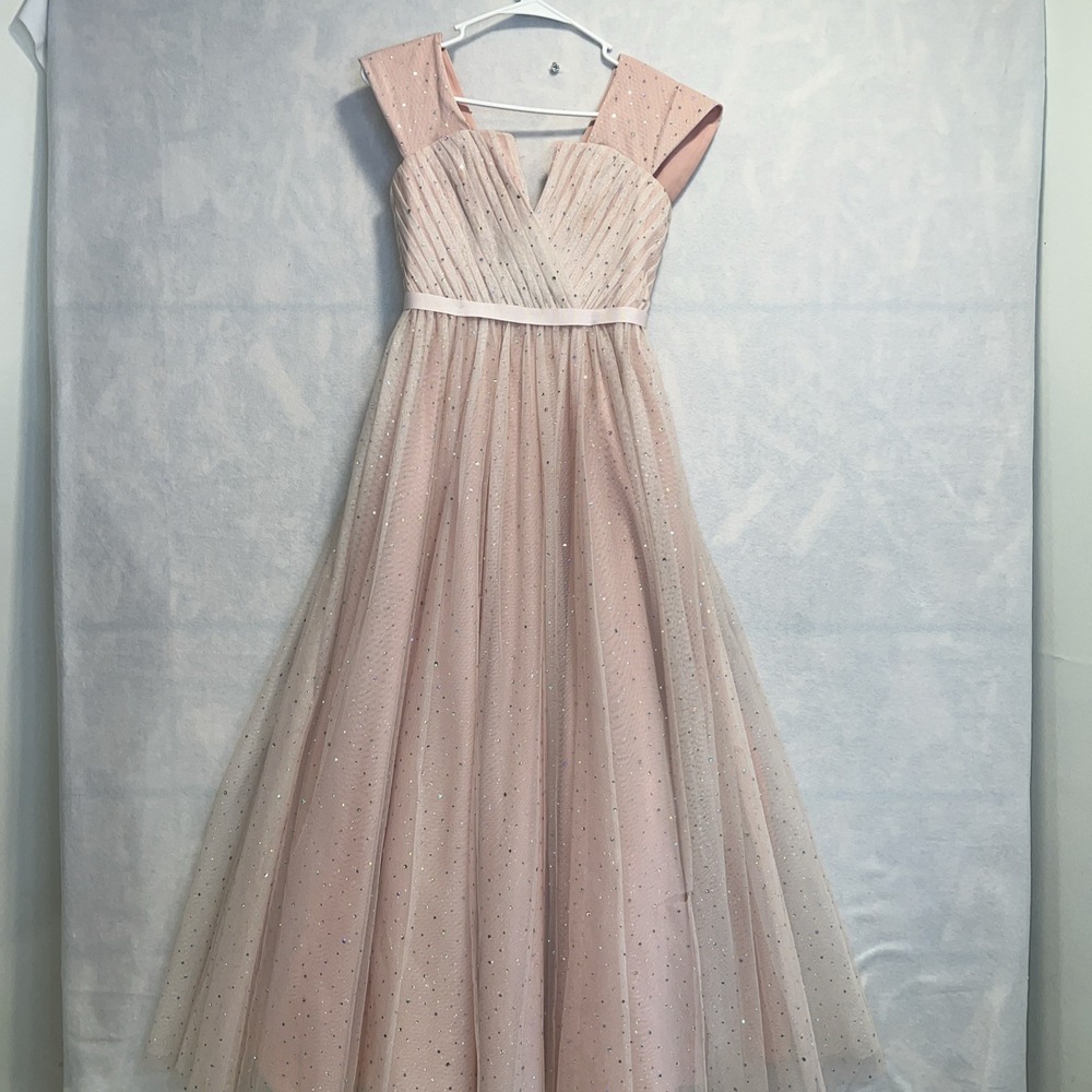 JULES AND‎ CLEO V-Notch Strapless Sparkle Prom Dress Pink Ball Gown size 0